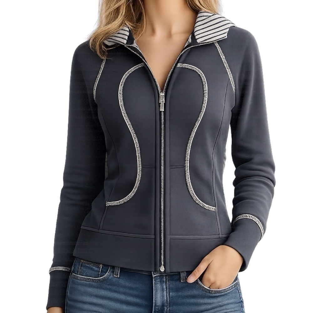 Lululemon Special Edition Scuba Hoodie Full Zip Size 2 Grey Stripes
